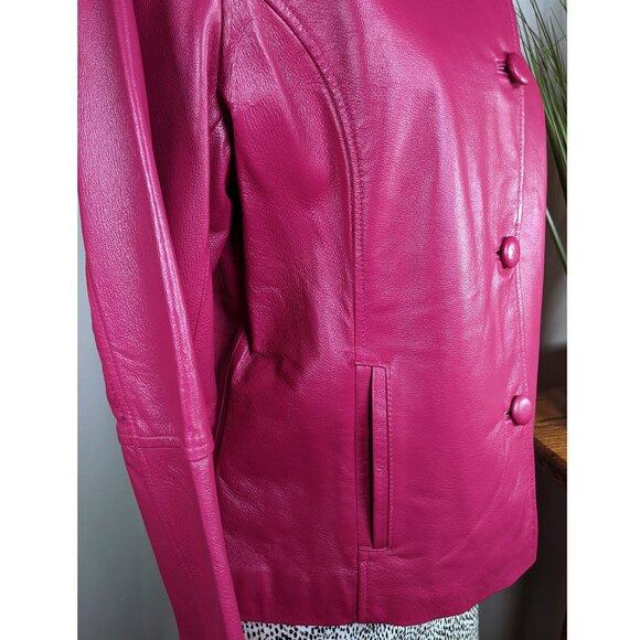 Chadwick's Leather Jacket Pink Magenta Buttons Pockets Lined Size 12 NWOT - Picture 5 of 9
